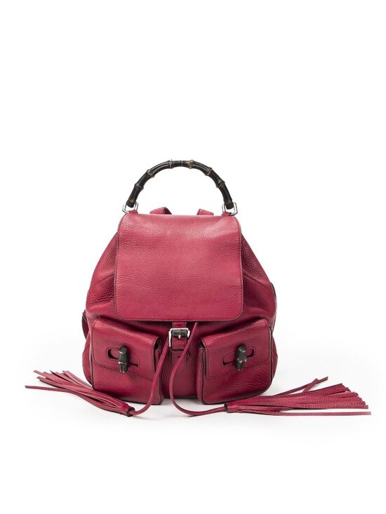 Gucci Bamboo Backpack Tassel Fuchsia Pink Gray Calfskin Leather main image 7